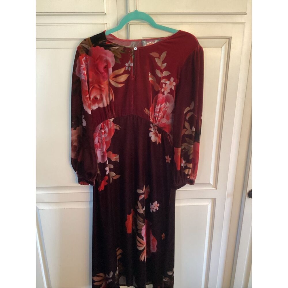 Johnny Was Burgundy Floral Midi Dress - Picture 4 of 14